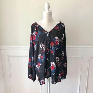 Dex Floral V Neck Long Sleeve Blouse 3X